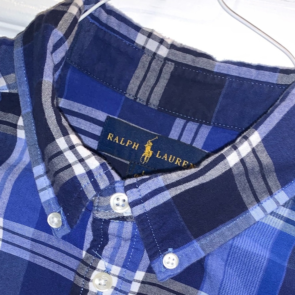 POLO Ralph Lauren blue plaid dress shirt BOYS size 14 16 14/16 - Picture 5 of 10